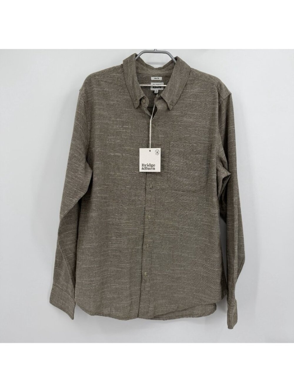 Bridge & Burn Sutton Tan Long Sleeve Linen-Cotton Button Down Shirt Size L Men’s